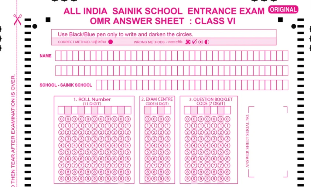 Sainik School OMR sheet Pdf - aissee.nta.nic